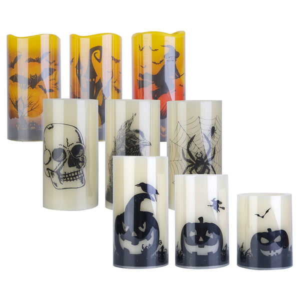 3 Pack Halloween Flameless Candle Lamp with Timer Setting Battery Operated Warm Orange Light Candles for Halloween Party Decoration Spider Crow Skull, photo 2 of 8