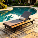 Black Iron + Teak Finish Outdoor Chaise Lounge Set