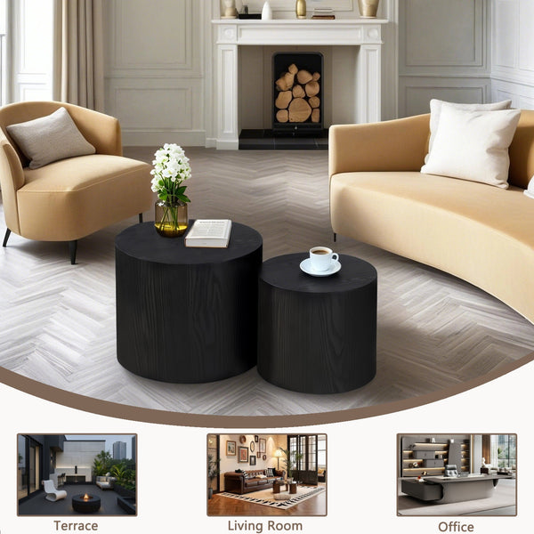 Nesting Coffee Table Set of 2, Modern Round Wood Side Tables, photo 2 of 10