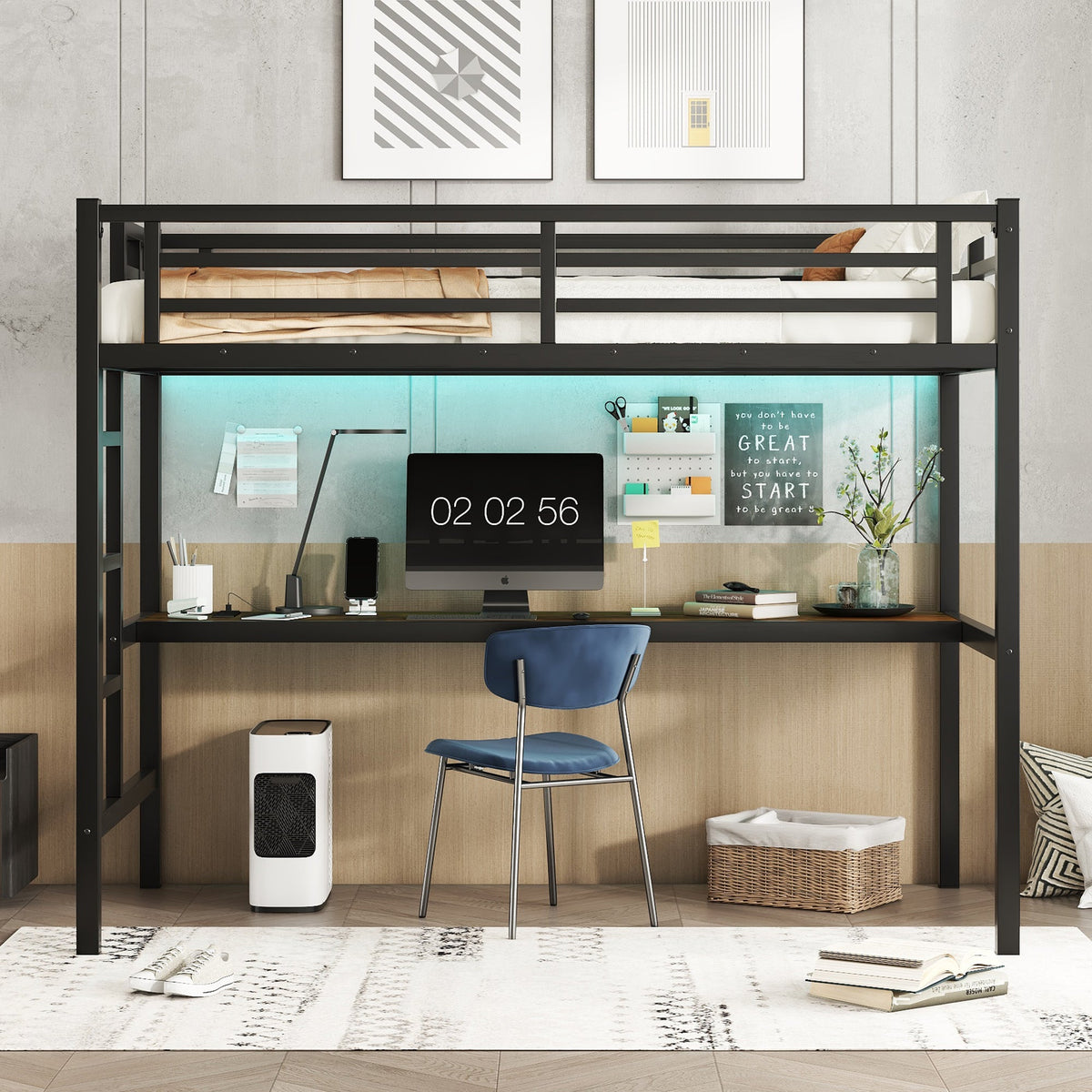 Metal Twin XL Size Loft Bed with Power Outlet and LED Light, photo 2 of 10