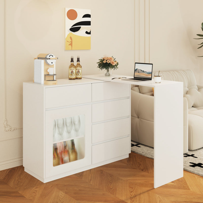 44"-85" Extendable Sofa Bar Table Cabinet Behind Couch Pub Table with LED