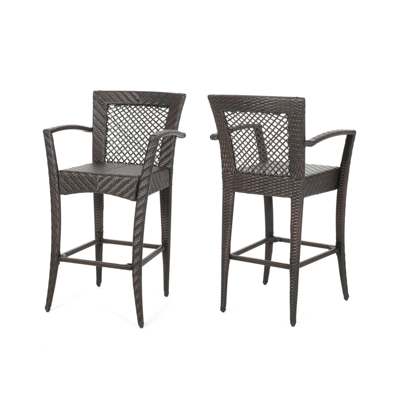 Walker Edison | Outdoor 46" Wicker Barstool (Set of 2), Multi Brown Finish