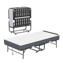 Twin Adjustable Headboard Folding Bed With Memory Foam Mattress, Heavy-Duty Frame Cot For Tall People, Portable Guest On Wheels - Black by HouseOfZazla