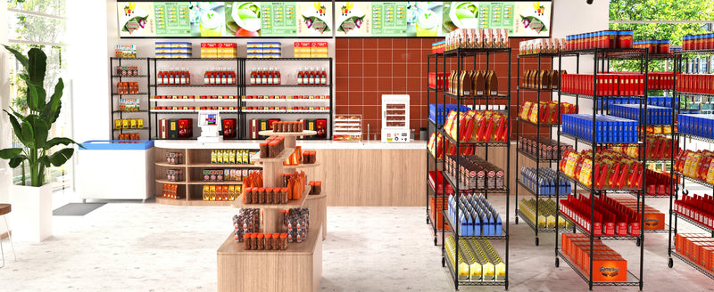 6 Tier Wire Shelving Unit, 6000 LBS NSF Height Adjustable Metal Garage Storage Shelves with Wheels, Heavy Duty Storage Wire Rack Metal Shelves - Black