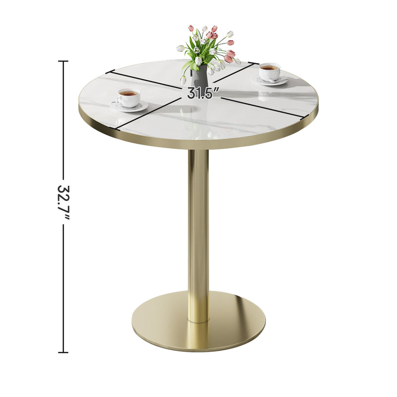 Round Modern Dinning Table 31.5 inches Bistro Table Tulip Table with Faux Marble top,Easy Assemble,Sturdy Metal Frame Diameter With 2 Dining Chairs
