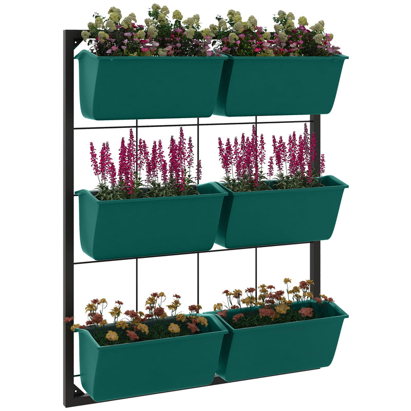 3-Tier Wall Planter with 6 Pots for Indoor and Outdoor Use, Hanging Plant Holder, Self Draining Wall Mounted Planter for Vegetables, Flowers, Herbs, Green