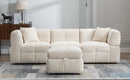 87.7" Sectional Sofa Cozy Teddy Fleece Fabric Sectional Sofa Couch with Two USB Ports a Movable Storage Ottoman and Two Lumbar Pillows for Living Room, Creamy White