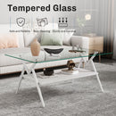 Rectangle Coffee Table With Tempered Glass Top And Shelf