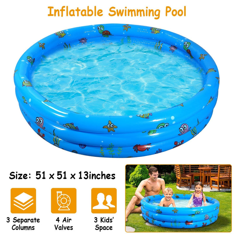 51x13Ó Inflatable Swimming Pool Blow Up Family Pool For 3 Kids Foldable Swim Ball Pool Center w/ 4 Valves Bottom Water Drain Plug For Indoor Backyard, photo 13 of 15