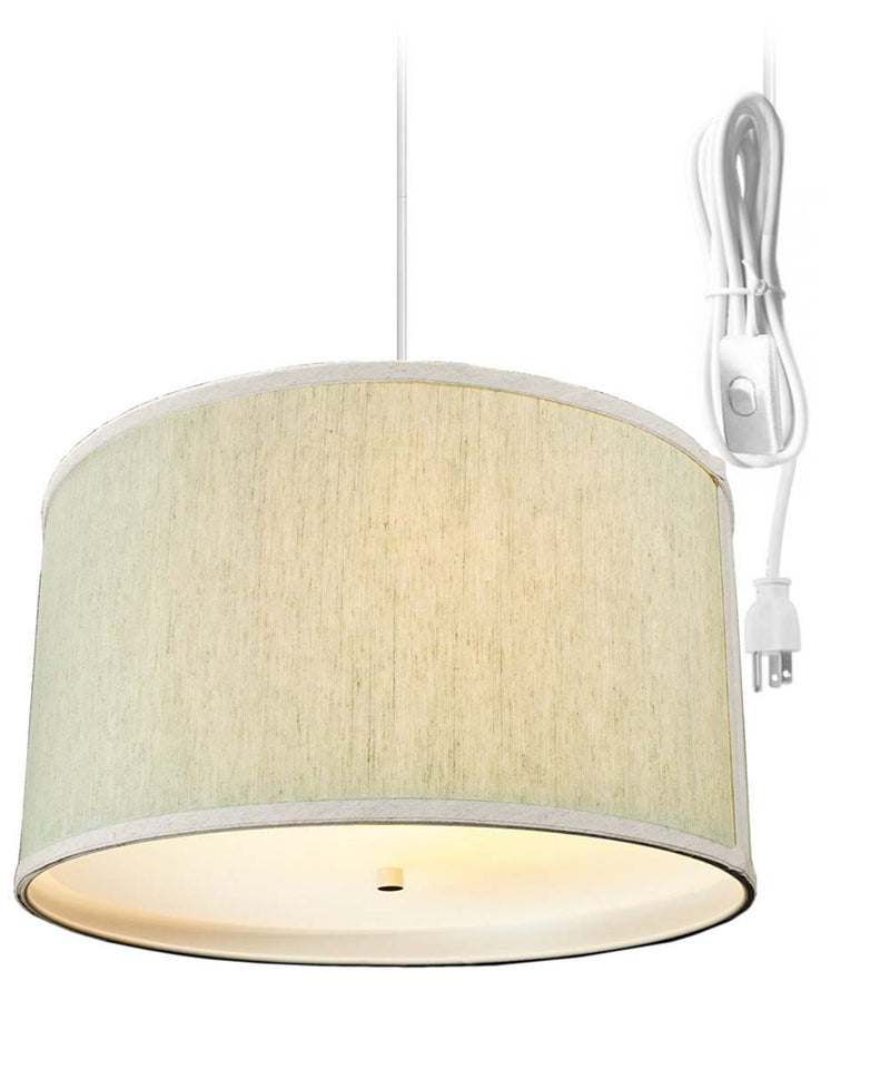 18"W 2 Light Swag Plug-In Pendant  Textured Oatmeal with Diffuser White Cord