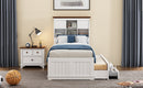 2 Pieces Wooden Captain Bedroom Set Twin Bed with Trundle and Nightstand,White+Walnut