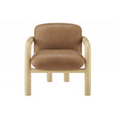 Modern Natural Wood Frame Faux Leather 1pc Accent Chair, Living Room Upholstered Armchair