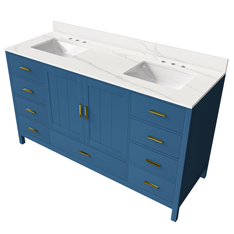 60" Solid Wood Bathroom Vanity with Double Sinks, photo 2 of 10