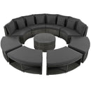 9-Piece Outdoor Patio Furniture Luxury Circular Outdoor Sofa Set Rattan Wicker Sectional Sofa Lounge Set with Tempered Glass Coffee Table, 6 Pillows, Grey