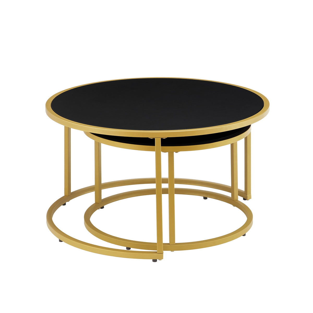 Modern Faux Leather Nesting Round Coffee Table Set of 2, photo 2 of 6