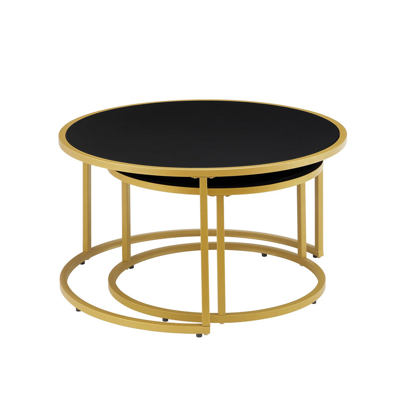 Modern Faux Leather Nesting Round Coffee Table Set of 2, photo 2 of 6