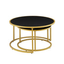 Modern Faux Leather Nesting Round Coffee Table Set of 2