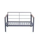 4 Piece Outdoor Sofa Set with Acacia Wood Top, Padded Patio Conversation Table Chair Set w/Coffee Table for Garden, Backyard, Poolside Dark Grey Cushion