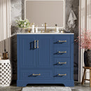 36' Traditional Bathroom Vanity with Ceramics Sink , Blue Bathroom Cabinet with Two Soft Close Doors and Four Drawers(Old sku:SV000026AAC)