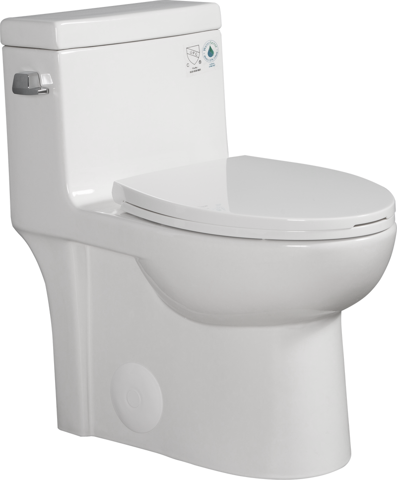 15 1/8 Inch 1.28 GPF 1-Piece Elongated Toilet with Soft-Close Seat - Gloss White 23T03-GW