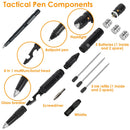 11 In 1 Tactical Pen Gear Set Multi-tool Survival Pen Set Cool Gadget Gift for Men EDC Glass Breaker LED Flashlight Ballpoint Pen Whistle Ink Refills