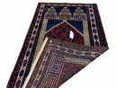 3x5 Vintage Handmade Tribal Wool Rug Balouchi Prayer Rug Afghan Rug Red Blue Wow