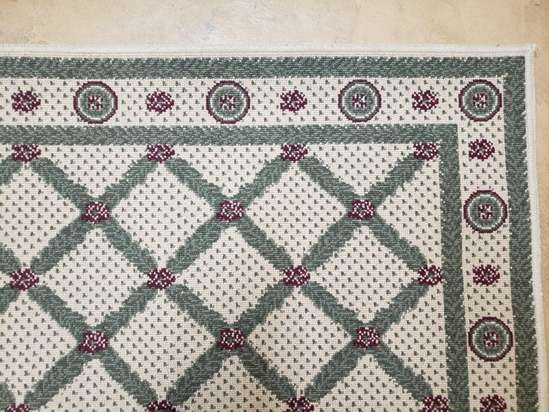 4x5 Panel Design Rug, 4' x 5' Power-Loomed Vintage Rug, Beige & Pine Green Carpet