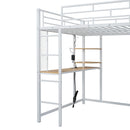 Loft Bed With Desk, Shelves, Power Outlet, LED Light And Wardrobe