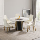 53.15" Modern Artificial Stone Round Panel Metal Iron Base Dining Table, Can Accommodate 6 People-23.62" Artificial Stone Turntable (Not Including Chairs) - White / Black by Unique Piece Furniture
