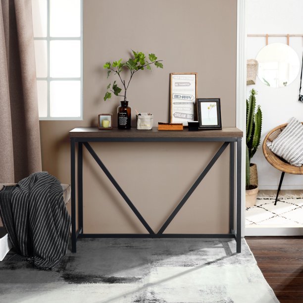 47.2" Sofa Console Table (Walnut & Black)