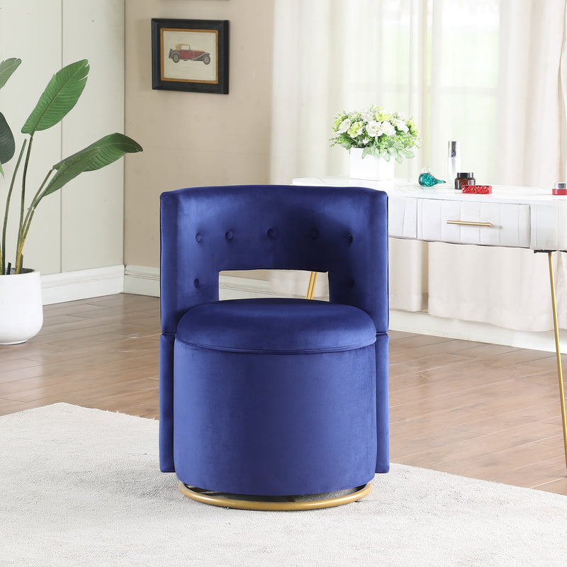 360 Swivel Accent Chair with Storage Function, Velvet Curved Chair with Gold Metal Base for Living Room, Nursery, Bedroom