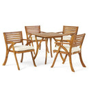 Outdoor Hermosa 5 Piece Wood Dining Set With Cushions - Teak / Beige by HouseOfZazla