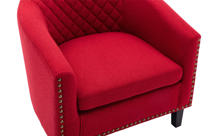accent Barrel chair living room chair with nailheads and solid wood legs Red Linen