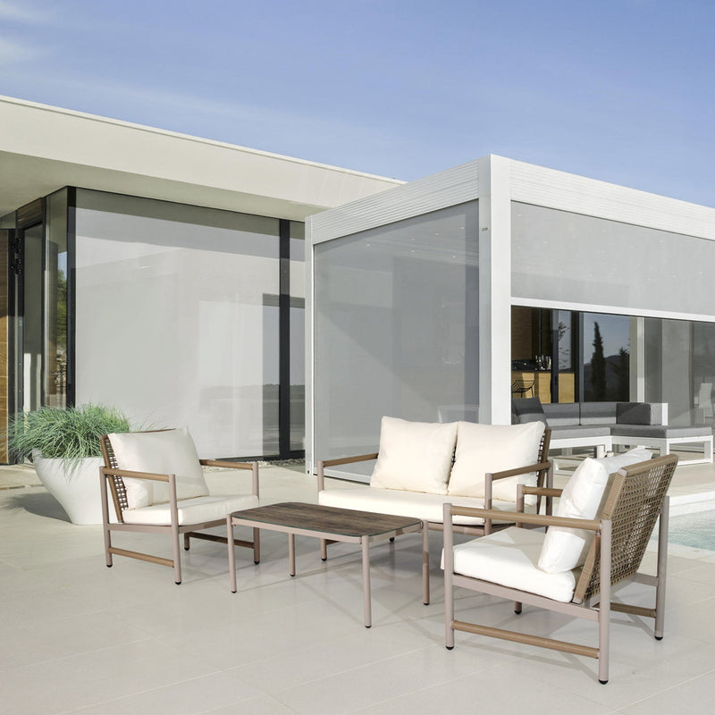 4 Pieces Patio Furniture Set, PE Rattan Wicker 4 Pcs Outdoor Sofa Set w/Washable Cushion and Tempered Glass Tabletop, Conversation Furniture for Garden Poolside Balcony