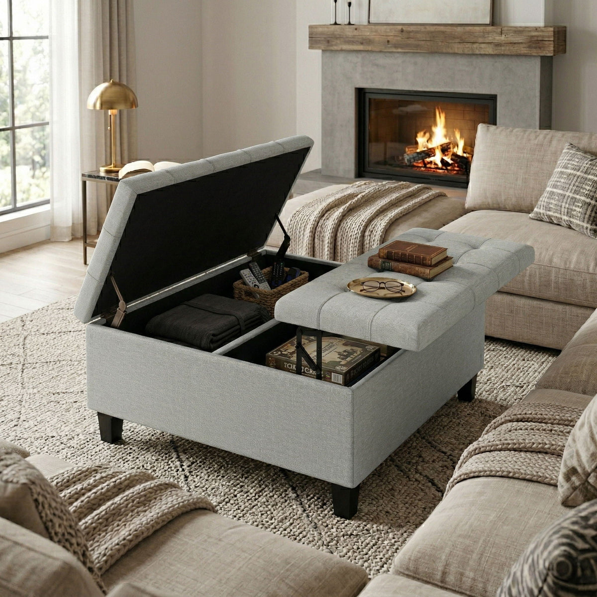 Harrison - Coffee Table Storage Ottoman Lift Top - Stone Gray, photo 9 of 13