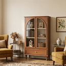 Vintage Farmhouse Arched Glass Accent Cabinet