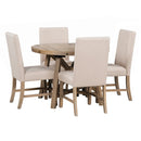 5-Piece Retro Functional Dining Set with Extendable Round Table with Removable Middle Leaf and 4 Upholstered Chairs for Dining Room and Living Room (Natural Wood Wash)