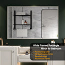 Rectangular Wall-Mounted Beveled Bathroom Mirror, Square Angle Metal Frame Wall Mounted Bathroom Mirrors For Wall (Horizontal & Vertical) - Glossy White by Unique Piece Furniture