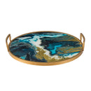 20.9x20.1x3.1" Round Accent Mirrored Tray with Handles by HouseOfZazla