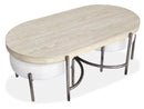 Jennings Transitional Oval Cocktail Table With Two Gray Ottomans