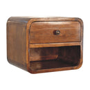 Solid Wood Mini Curve Floating Nightstand, 1-Drawer, 1 Open Slot, Chestnut