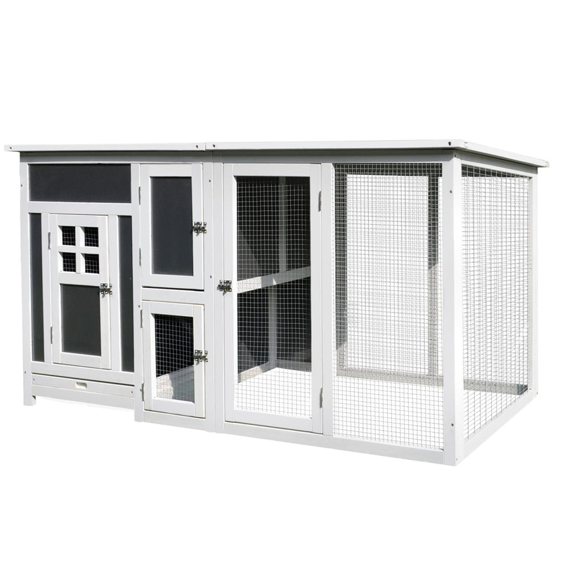 63" Outdoor Chicken Coop Wooden, Chicken Cage with Run Area, Nesting Box, Hen House with Waterproof Roof, Removable Tray