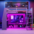 Gaming Loft Bed With Desk, Multi Storage Shelves, LED Lighting, And Hanging Clothes Rack by Unique Piece Furniture