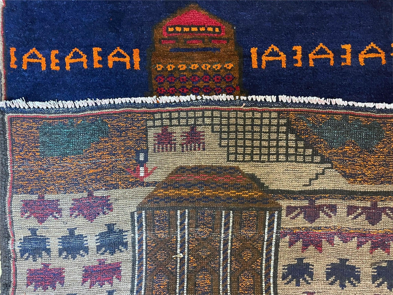 3 X 4.5 Vintage Handmade Tribal Wool Rug Baluchi Rug Afghan Rug Red Blue Beige