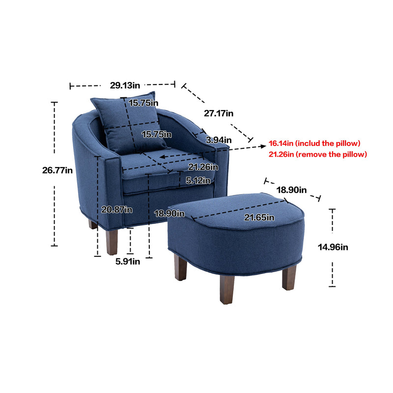 Accent Chair with Ottoman, Mid Century Modern Barrel Chair Upholstered Club Tub Round Arms Chair for Living Room