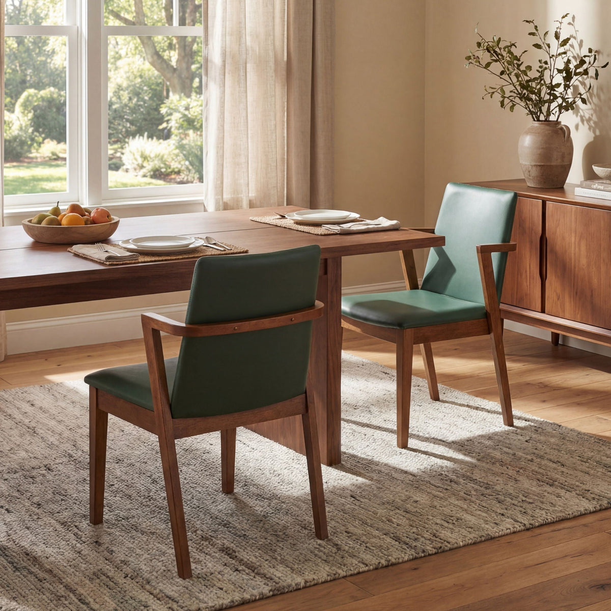 Dining Chairs (Set of 2) - Green / Walnut, photo 5 of 12