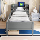 Platform Bed With LED Light, Multi Functional Headboard, Guardrail And 2 Drawers by Unique Piece Furniture