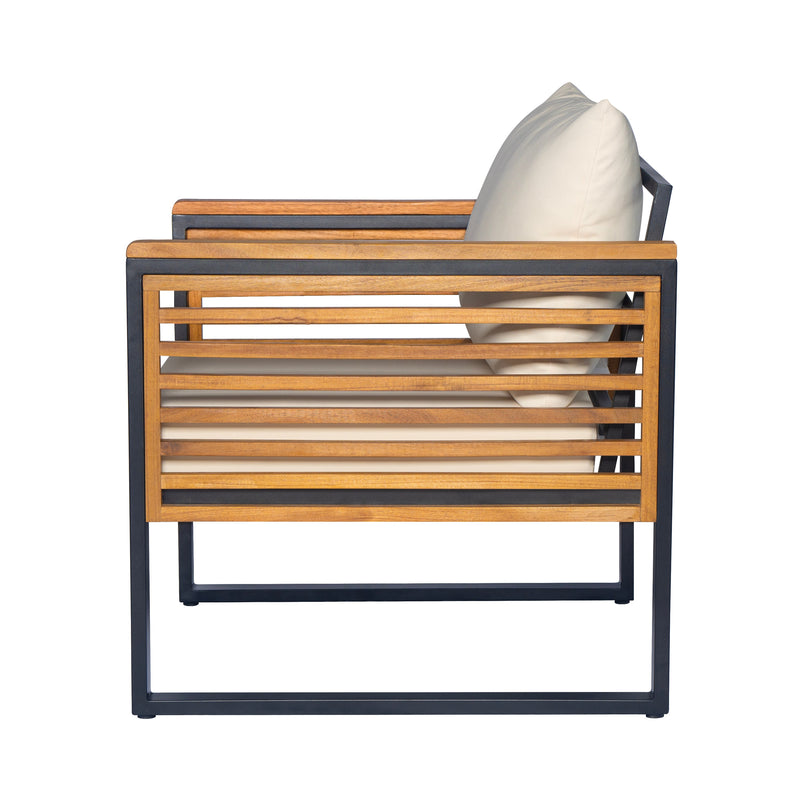 Outdoor 4-piece Acacia Wood and Metal Patio Sofa Set