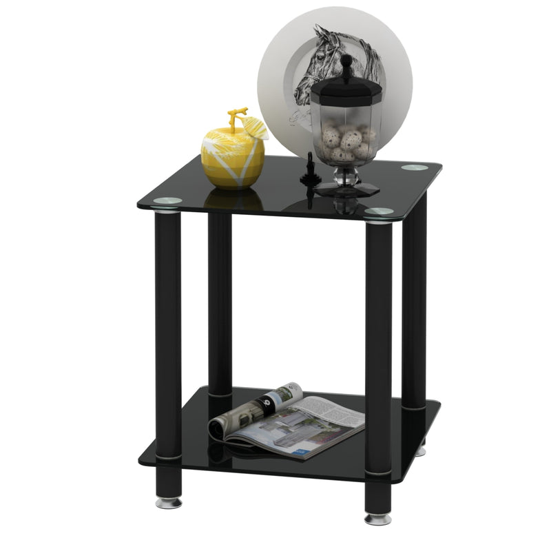 2-Piece Black Side Table, 2-Tier Space End Table, Modern Night Stand, Sofa table, Side Table with Storage Shelve