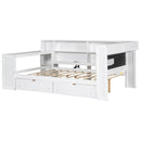 Platform Bed With Storage Shelves, Drawers, Charging Station, LED, Desk by HouseOfZazla